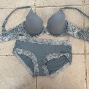 Aerie Light Blue Sunnie Full Coverage Lace Bra and Panty Set